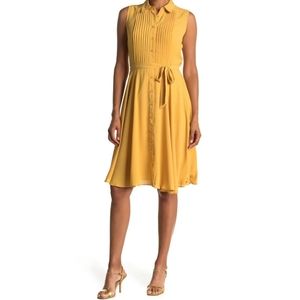 Nanette Lepore New Yellow Sleeveless Gold Midi Dress with Belt Women's SZ 10 NWT